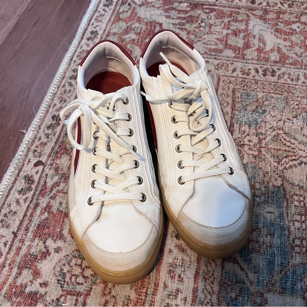 White and Red Sneakers with Gum Sole